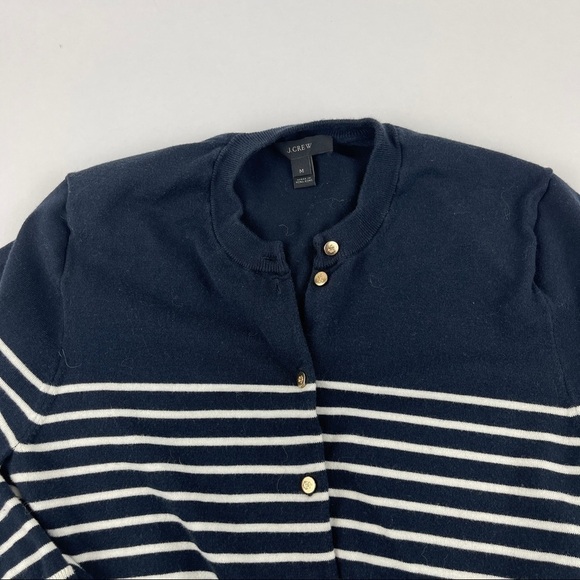 J Crew Cardigan Sweater Girls Medium Black White Striped Gold Buttons - Picture 3 of 8